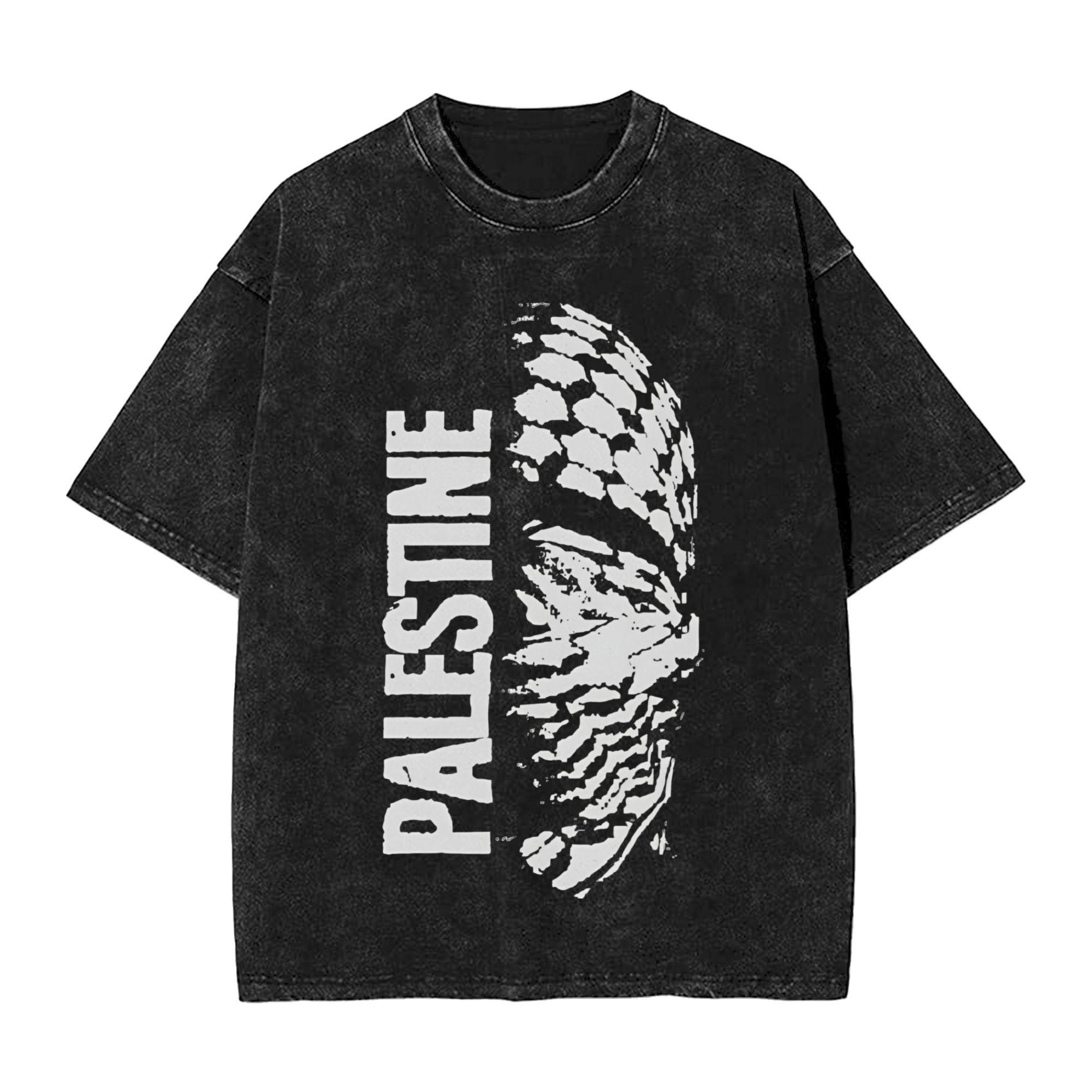 

Oversized Washed T-Shirt Palestine Map Cotton T Shirts Novelty Tee Shirt for Men Summer Y2K Fun Print Clothing M