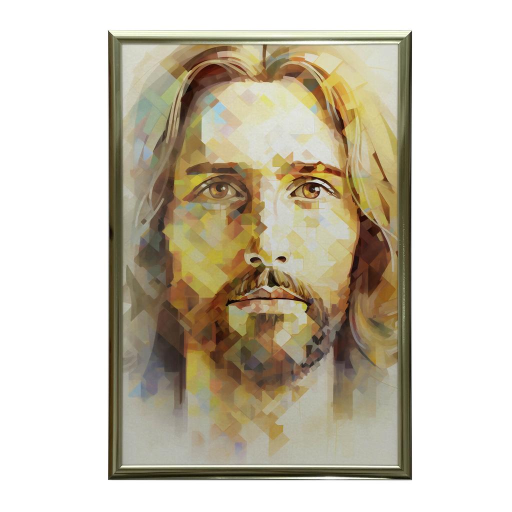 Nowoczesne Oblicze Jezusa Nowoczesne Oblicze Jezusa, 30X40 Cm, Rama Drewniana Ciemny Brąz, Papier Matowy 230 Gsm