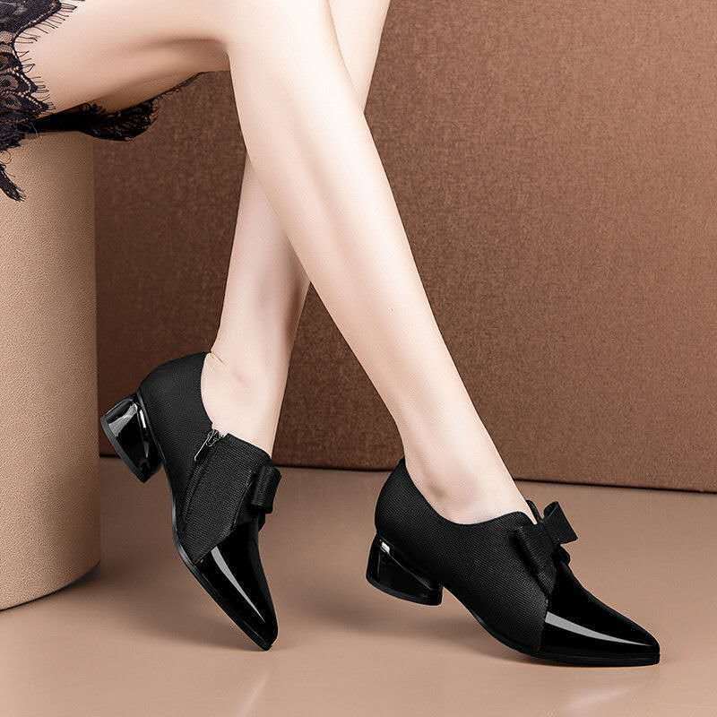 2026 Spring and Autumn New Fashionable Bow Versatile Temperament Pointed Coarse Copy Inside High Heels Female