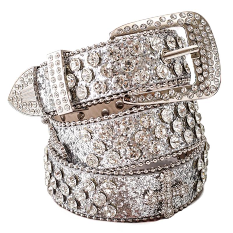 

Punk Crosses Waist Belt for Jean Encrusted Hip Hop Belt Waistband Glinting with Encrusted Rhinestones 115CM