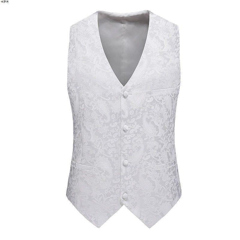 

Осенний мужской костюм с узором на пуговицах, модный однотонный костюм для сценических выступлений, без рукавов, с зажимом для лошади M белый