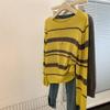 Lazy wind crew neck autumn and winter pullover striped knitted sweater women's sunscreen blouse long-sleeved shirt air-conditioning shirt