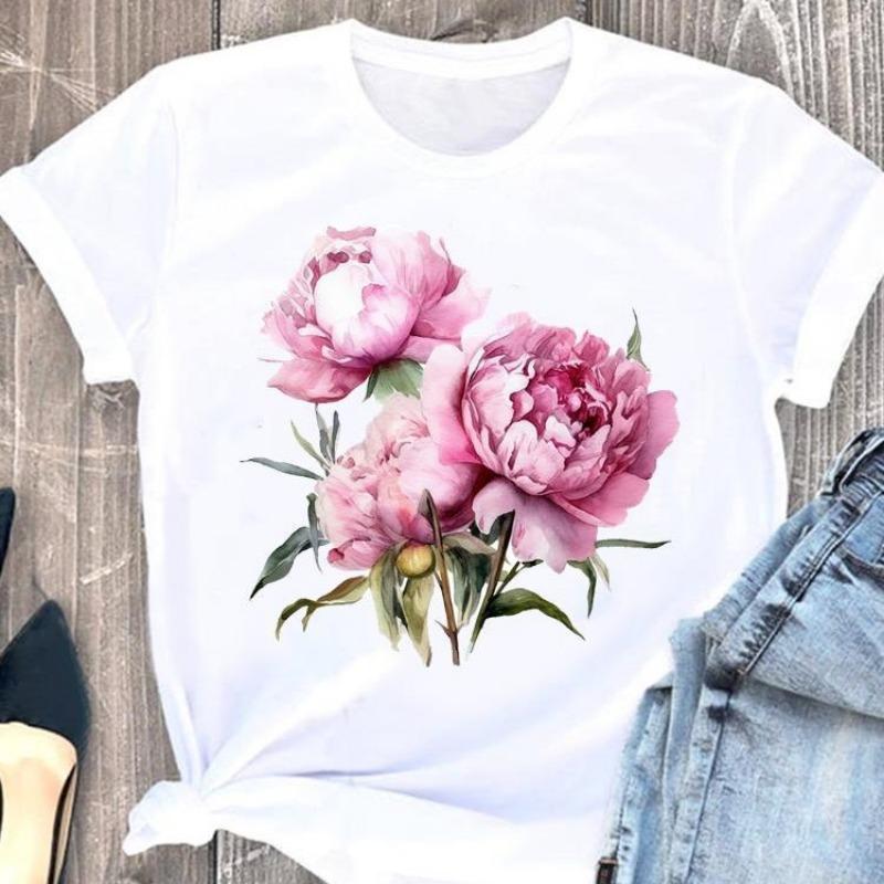 Love Flower Printing Speed European and American Clothing Shirt Short Sleeve T-shirt Tops Graphic Tshirts Oversized T Shirt