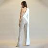 2025 One-Shoulder Silver Splicing Sequin Jumpsuit for Women - European & American Fashion