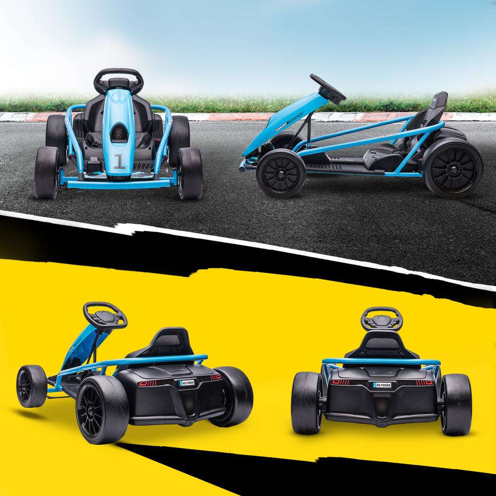 24V Drift Kart, Electric Ride-On Racing Go Kart W/ 2 Speeds, Steering Wheel, Pedals for Kids Aged 8-12, Blue