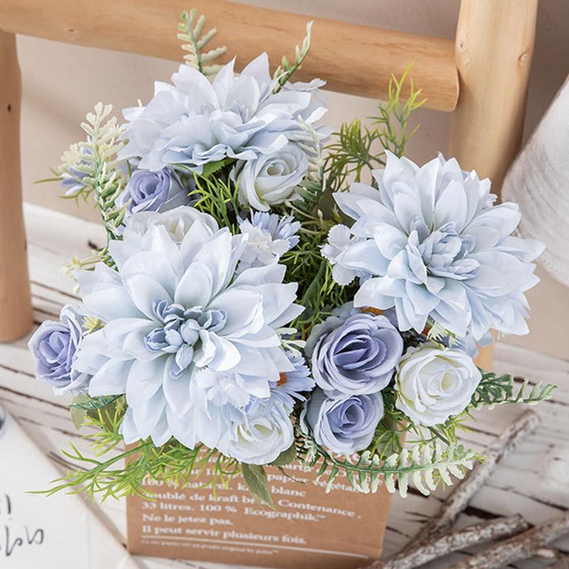 1Pc Artificial Flowers Dahlia Little Roses Combination Wedding Bridal Bouquet Festival Wreath Home Floral Arrangement Room Decor