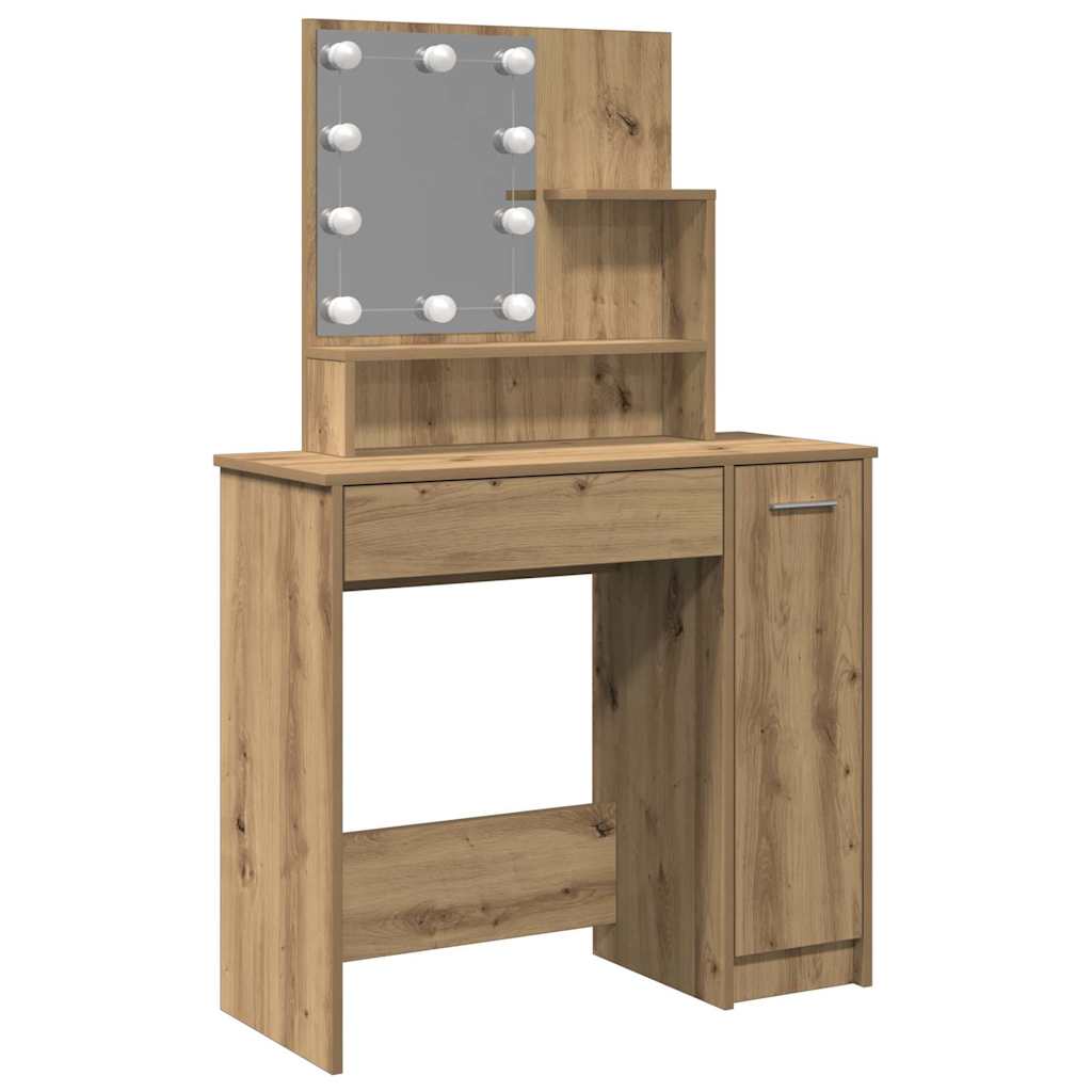 Makeup Vanity with LED Lights Artisan Oak Finish 86.5 X 35 X 136 Cm