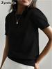 Women's Knitted Short Sleeve T-Shirt for Summer Casual Loose Pullover