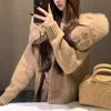 Autumn/Winter Hooded Knitted Cardigan with Faux Fox Fur Collar for Women