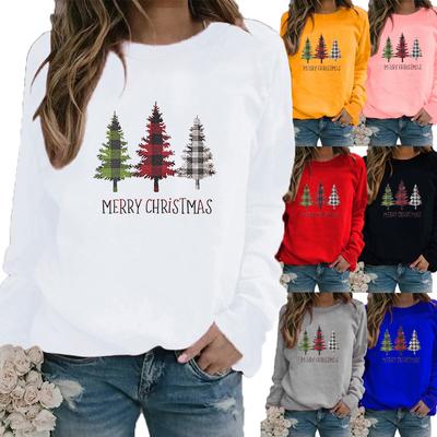Camisetas de Invierno para Mujer con Estampado de Papá Noel Camiseta Ladies Cuello Redondo Manga Larga Sudadera Casual Talla Grande Blusa