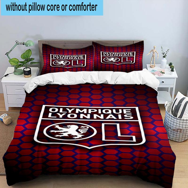 3pcs Lyon Football Crest Printed Bedding Set Duvet Cover Closure Includes 1 Duvet Cover & 2 Pillowcases Bedding Sets Home Decor Gifts