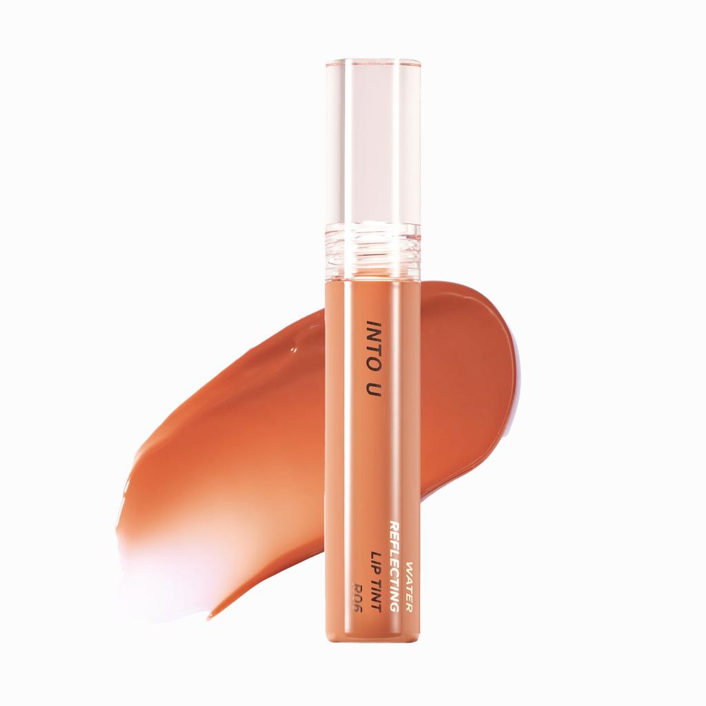 INTO U Lip Tint Water Reflecting Lip Tint R01 Love at First Sight Amaretto Ginger #R06 Tempting Chocolate Liqueur