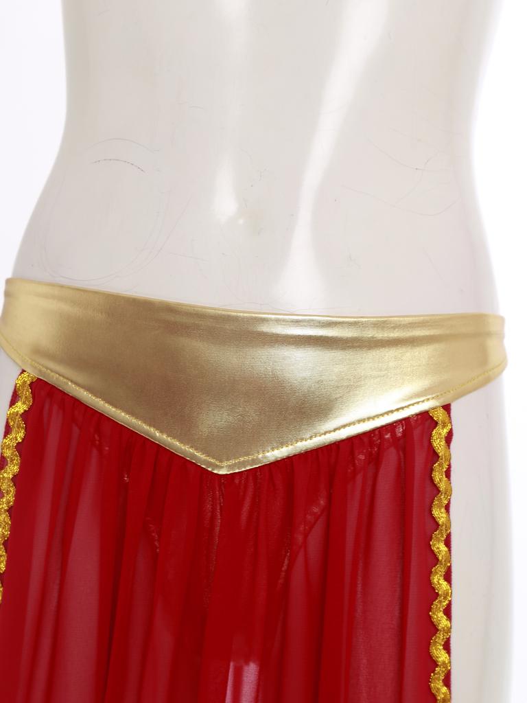 Costume da Regina Antica da Donna Slip Gonna in Chiffon Spacco Laterale Metallizzato Riflettente Rifiniture Dorate Outfit di Halloween