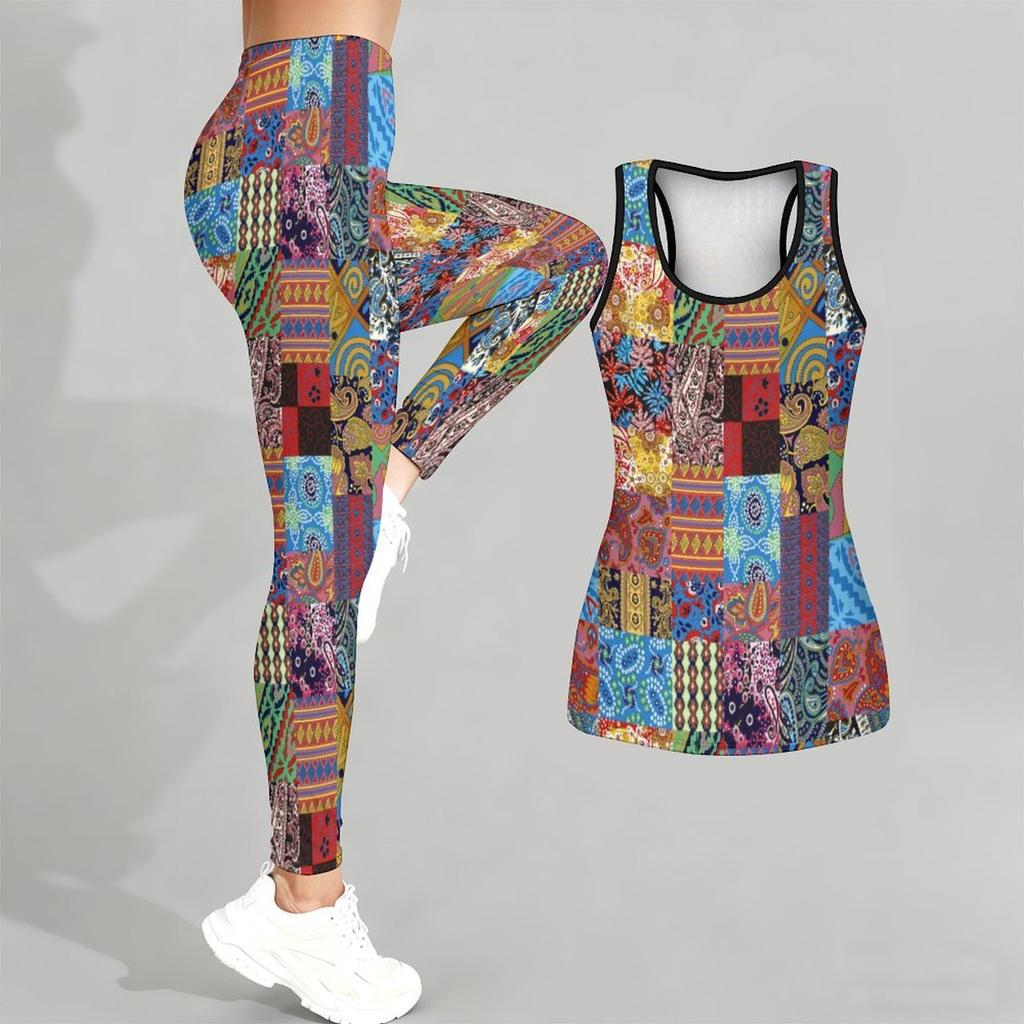 Graphic and Text Pattern Print Yoga Outfit for Women Fashion Workout Leggings Fitness Sports Casual Yoga Set Sports Suit