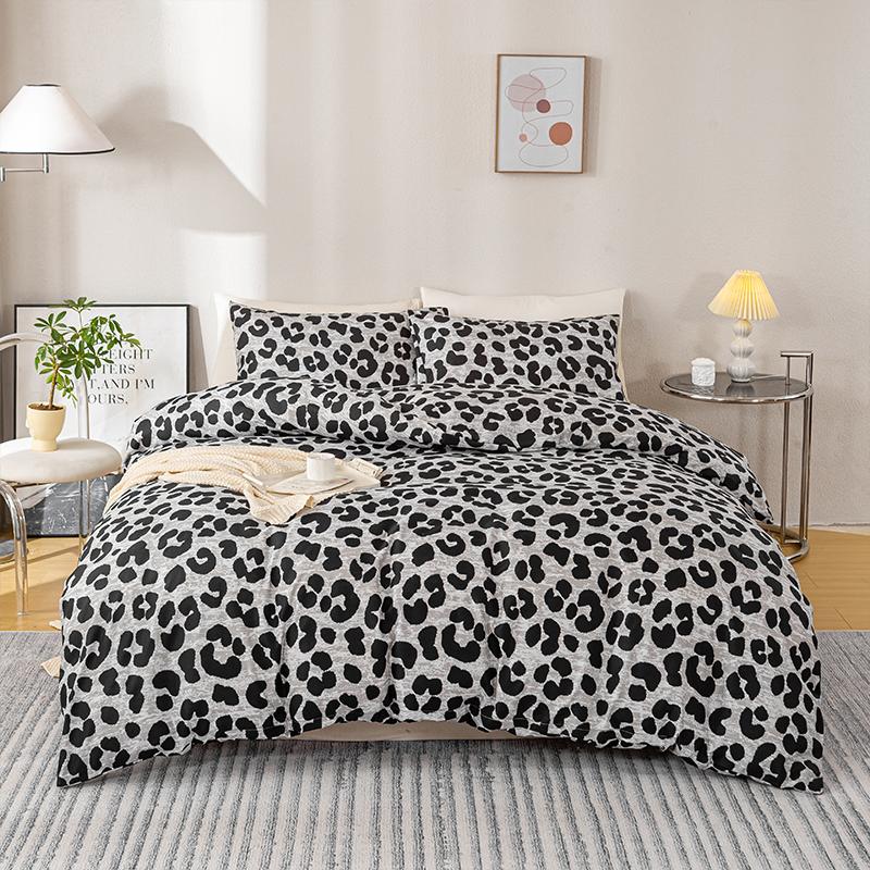 

3Pcs Leopard Print Duvet Cover Set, Soft Skin-Friendly Bedding Set Includes 1 Duvet Cover And 2 Pillowcases 135x200cm сірий колір