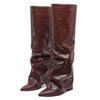 European And American Pointed Thick Heel High Boots Women'S Autumn And Winter New Crocodile Pattern Straight Knight Boots High Heel Fashion Boots