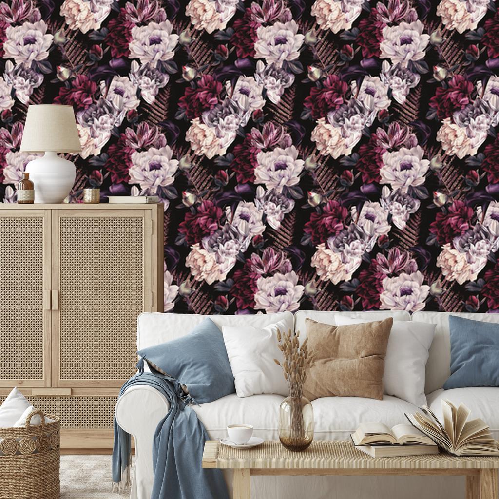 Wallpaper Flowers In Dark Colors for Living Room and Bedroom 50x1000