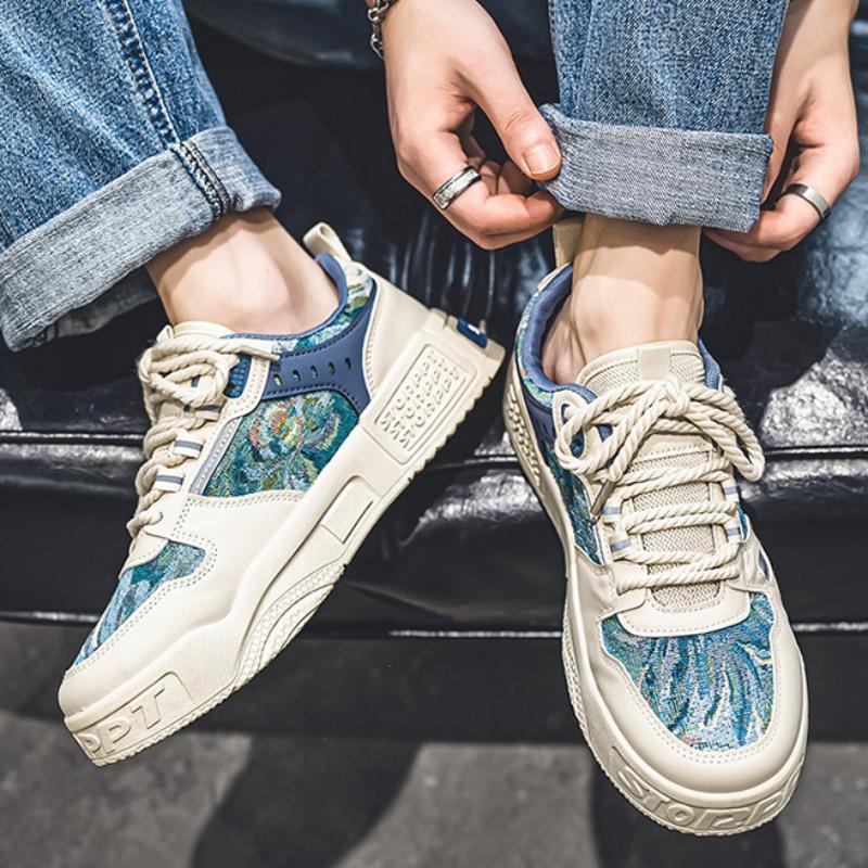 2024 Brand Flat Male Sneakers New Pattern Casual Men‘s Shoes Flats Trendy Man's Vulcanized Shoes Patchwork Running Shoes for Men