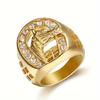 1 Pcs Hip Hop Stainless Steel Gold Color Jockey Club Horseshoe Horse Ring with Rhinestone for Men Gift