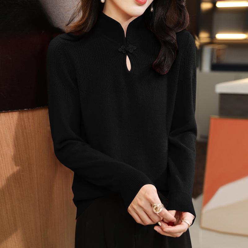 

Водолазка Осень и Зима Новая Пуговица-диск Ажурный Вязаный Свитер Универсальный Топ с Длинным Рукавом XXL