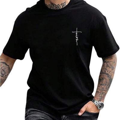 Men's Minimalist Faith Cross Handwritten Letter Print Crew Neck Casual Short Sleeve T-shirt