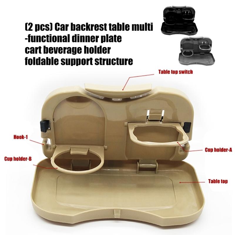 Folding Auto Seat Back Table With Snack Tray Drink Storage Space Saving Design Quick Installation Car Organizers