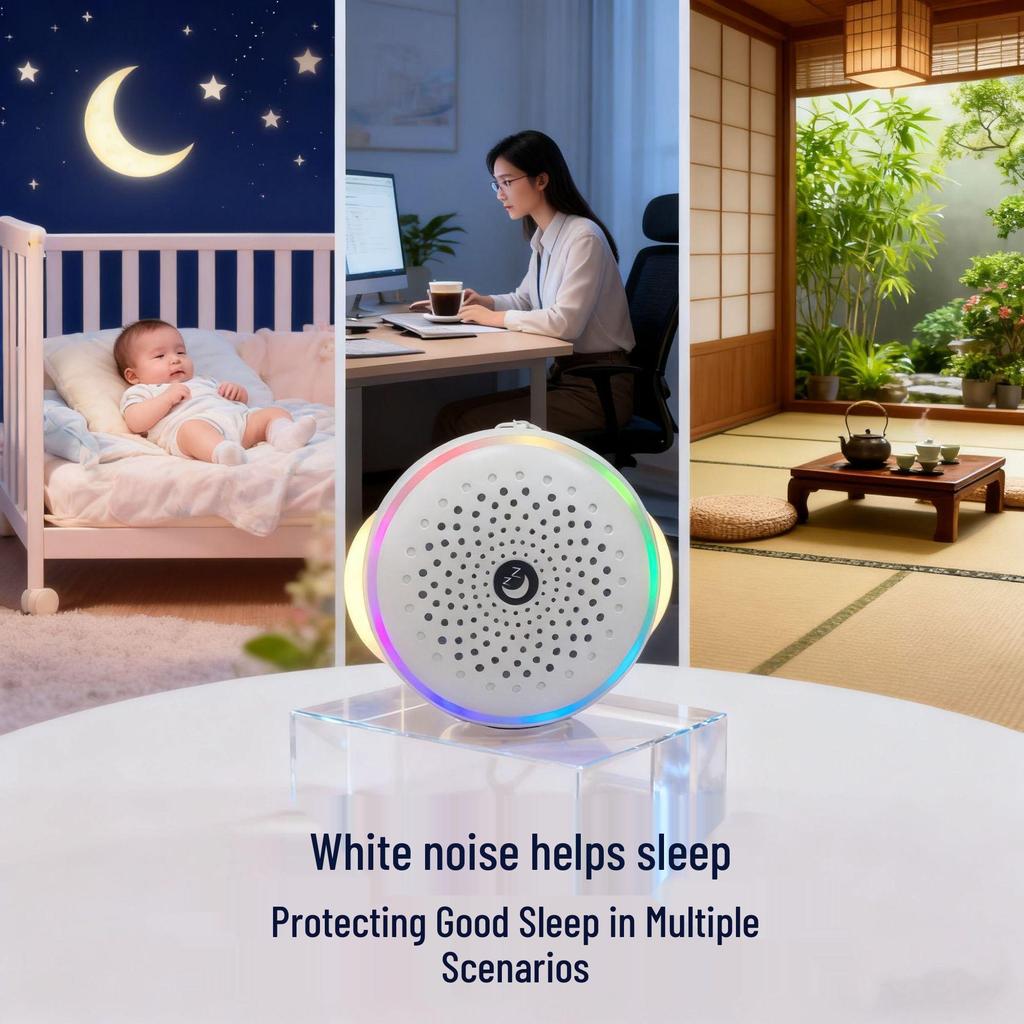Handheld Smart White Noise Device with Natural Sounds, Stress Relief, Baby Soothing, and 7-Color Light.