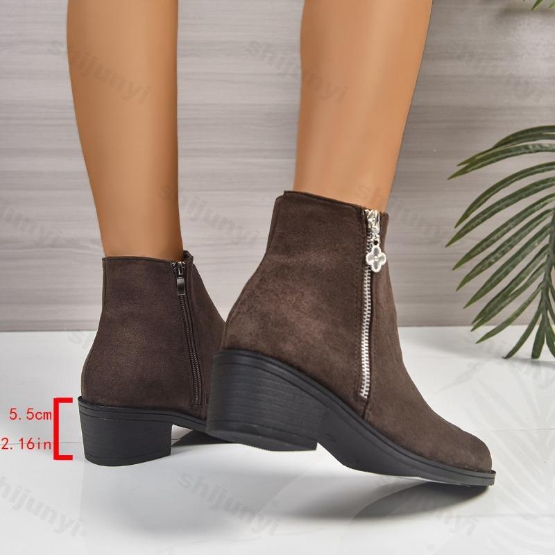 Mode Damen Wildleder Chelsea Stiefeletten Klobige Mode Mittelhohe Absätze Laufschuhe 2025 Herbst Neuer Trend Goth Lässig Damen Kurze Stiefel Frau