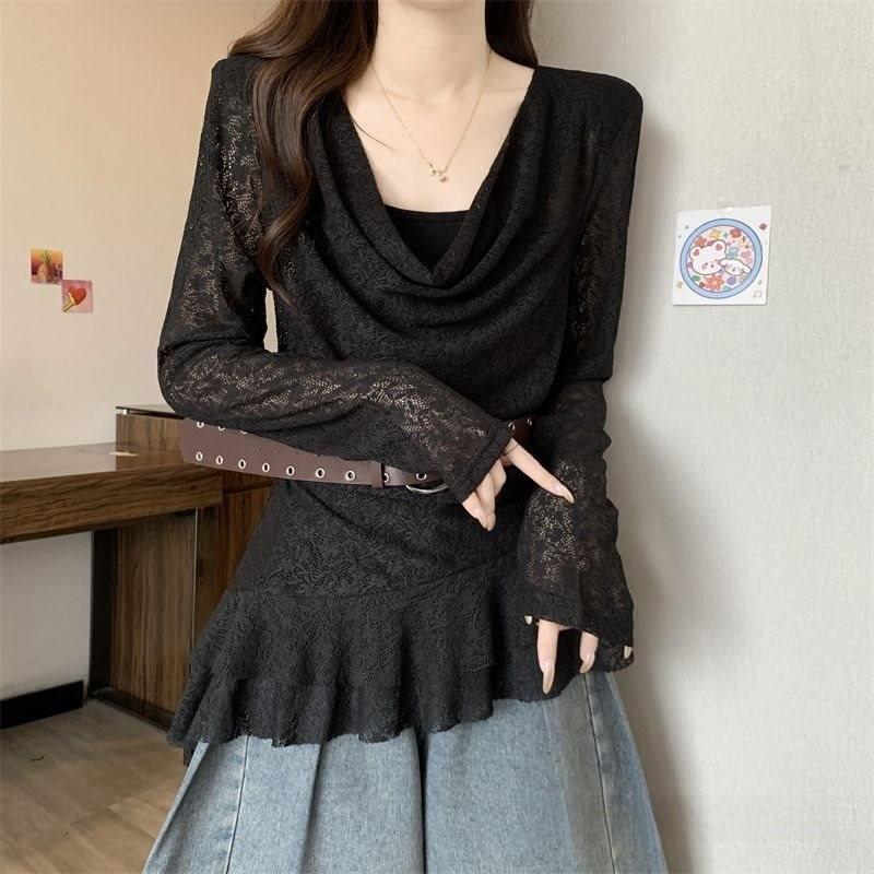 Private Style T Shirt With Lace And Asymmetrical Design For Spring