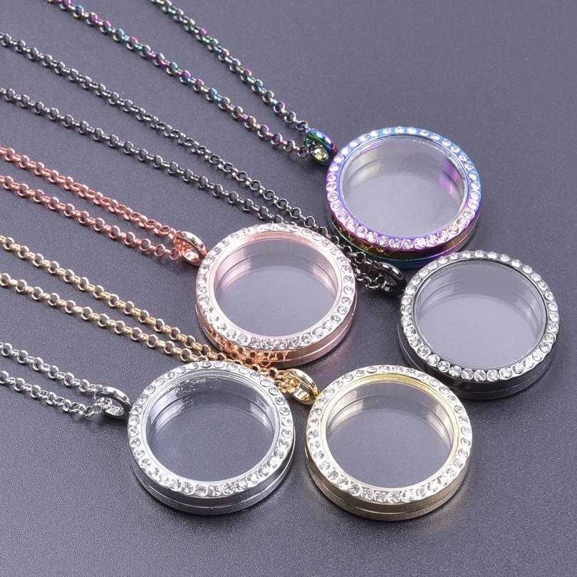 25/30/35/40 mm Locket Pendant Necklace For Women Men Accessories Rhinestone Cage Floating Locket Charms Necklaces Chain On Neck