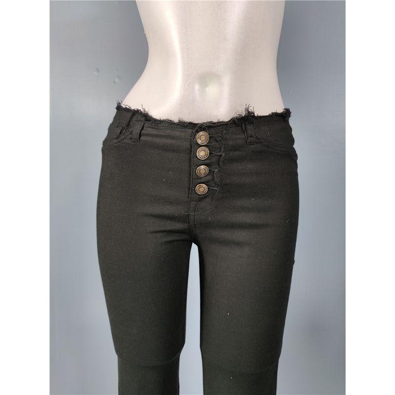 Export single high waist Slim Looking autumn New arrival Adult Ladylike high tassel row Minimalist black Easiest for match micro horn pants