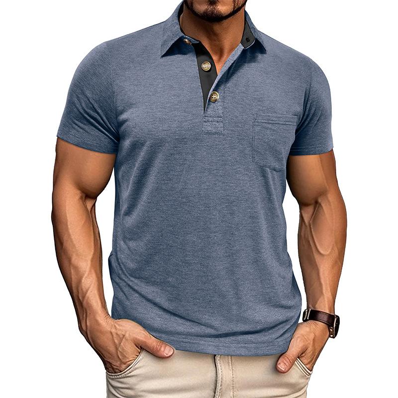 Summer Mens Short Sleeve Turn Down Collar T-Shirt Fashion Patchwork Polos Man