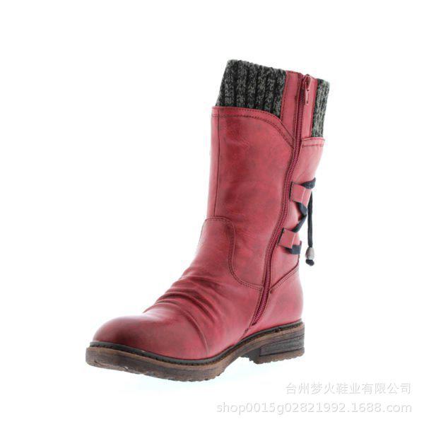 Autumn and winter comfortable low heel square heel round head medium tube short boots women's shoes