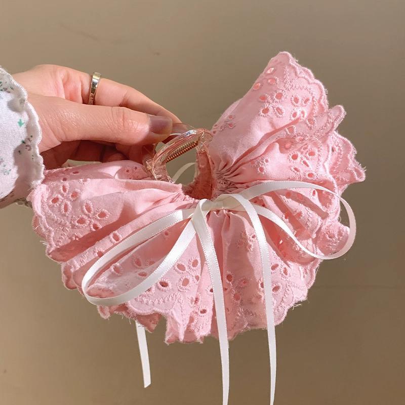 

Gentle Lace Large Intestine Hair Ring Grab Clip Female Headdress Hair Back Head Shark Clip рожевий
