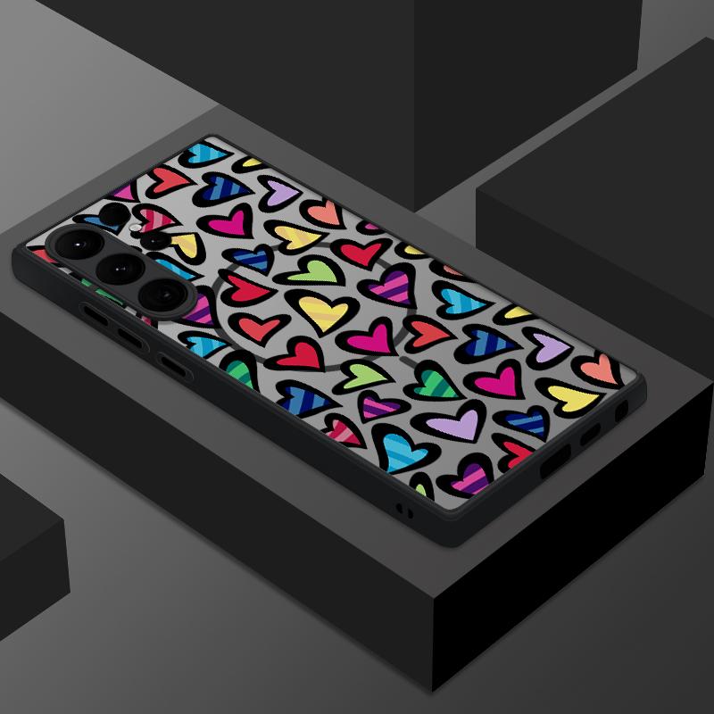 Love Hearts Pattern Clear Case For Samsung Galaxy S25 S23 S24 Ultra S22 Plus S24 S21 S20 FE Magnetic For Magsafe PC Phone Cover