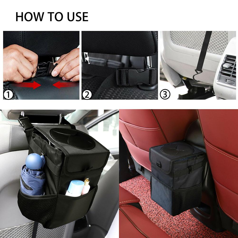 Car Trash Foldable Mini Waterproof Trash Can Hanging Storage Bag Garbage Organizer Box With Adjustable Shoulder Straps Hooks Cords