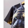 Boys' Casual 3D Lightning Tiger Print Round Neck Set, Short Sleeved Two-piece Set, Suitable for Outdoor Sportswear