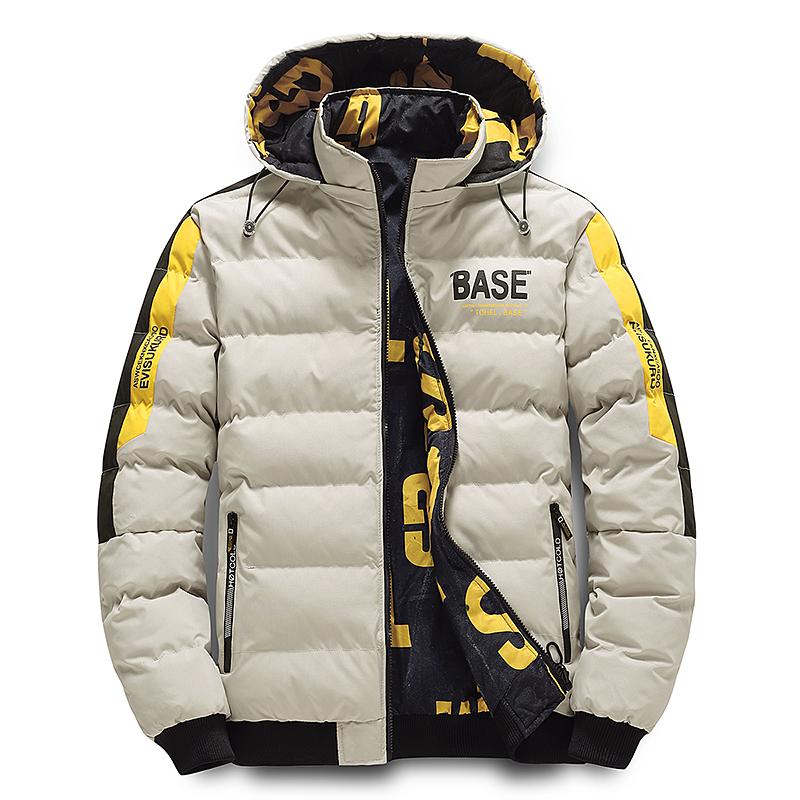 Autumn Winter Men Loose Thick Standing Collar Cotton Jacket Warm Comfortable Padded Thickened Down Jacket Double-Sided Clothes Removable Cap