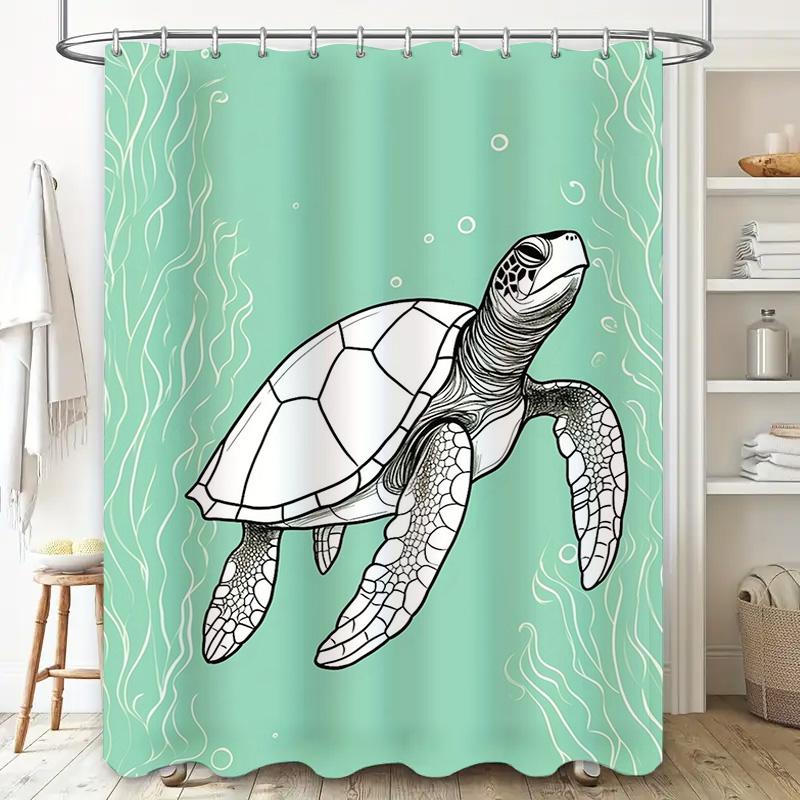 Artistic Sea Turtle Shower Curtain Blue Green Ocean Waves Bubbles Design 3D Printing Waterproof Fabric Home Decor Size Customiza