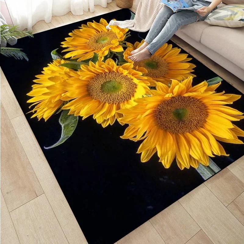 3D Sunflower Carpet Non-slip Floor Mat Bedroom Living Room Large Area Rugs Home Decor Floral Doormat Entrance Mat Tapis Salon
