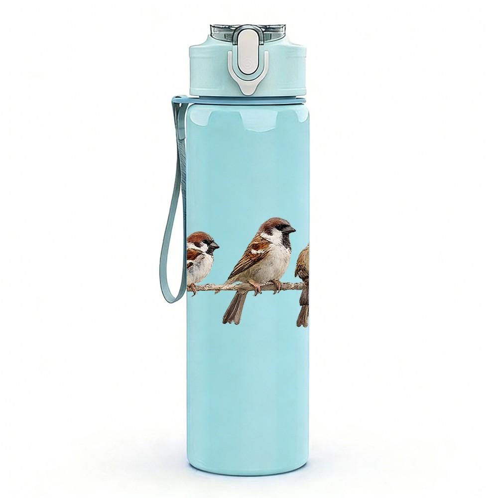 1PC Little Birds On Wire Branch Art Print 750ml Color Plastic Sports Water Bottle Leakproof Flip Straw Lid Suitable for Sports Office Home Use