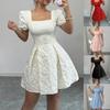 Spring and Summer European and American Temperament Elegant Bubble Sleeves Show Height A Square Neck Dress Women's Clothing