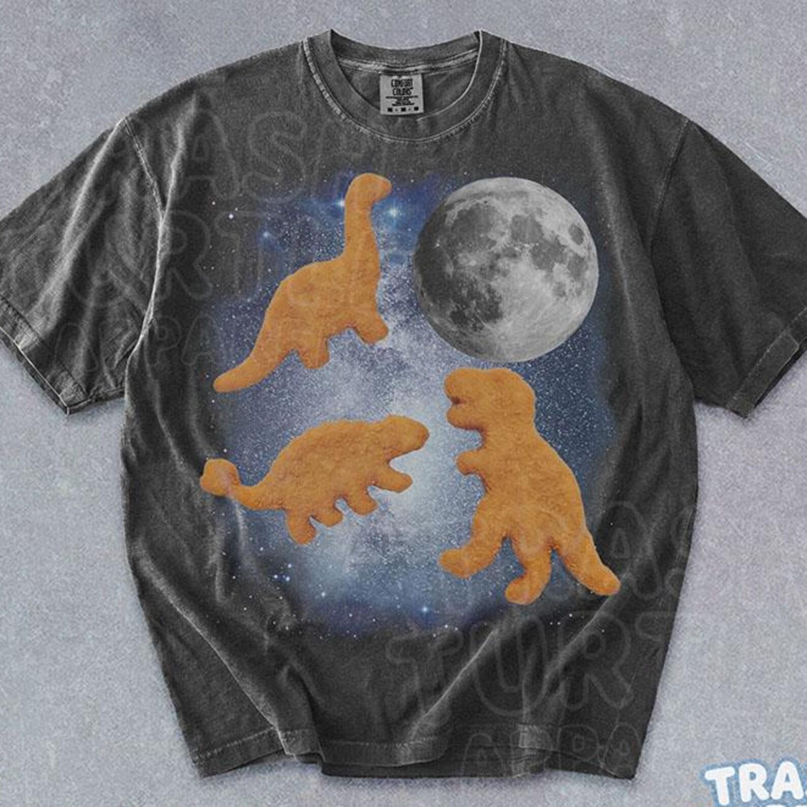 Dinosaur Nugget Comfort Colors Shirt, Galaxy Dinosaur Nugget Howling Tshirt, Funny Dinosaur Meme T-shirt, Foodie Gift Snack Tee 3XL