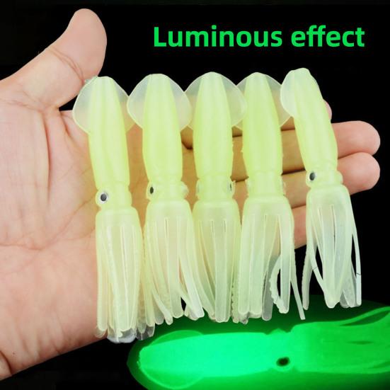 5 Stück Tintenfisch Weichköder Angelköder Realistisch Aussehend Natürliche Schwimmhaltung Leuchteffekt Künstliche Weichköder zum Angeln