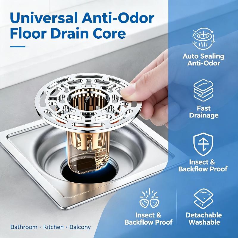 Stainless Steel Universal Floor Drain Core Odor Proof Anti Clog Filter For Bathroom Shower Kitchen Use