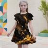 Girls Galaxy Printed Round Neck Flutter Sleeve A Line Flared Dress