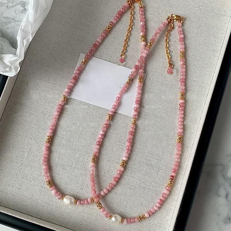 New Arrival Trendy Pink Crystal & Natural Freshwater Pearl 14K Gold Filled Female Set For Women Necklace Bracelet Gifts
