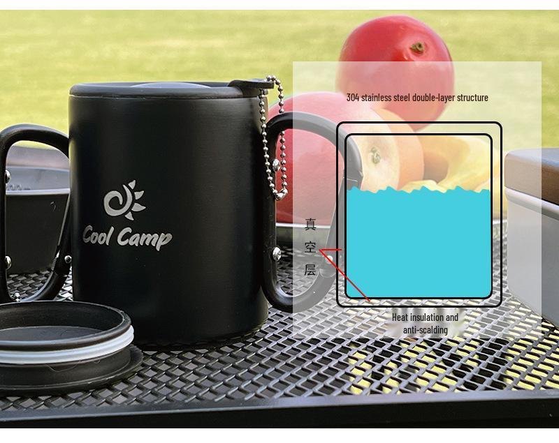 Outdoor Double-Layer Stainless Steel Camping Cup - Insulated Anti-Scald for Coffee, Tea, Wine, with Mountaineering Hook.