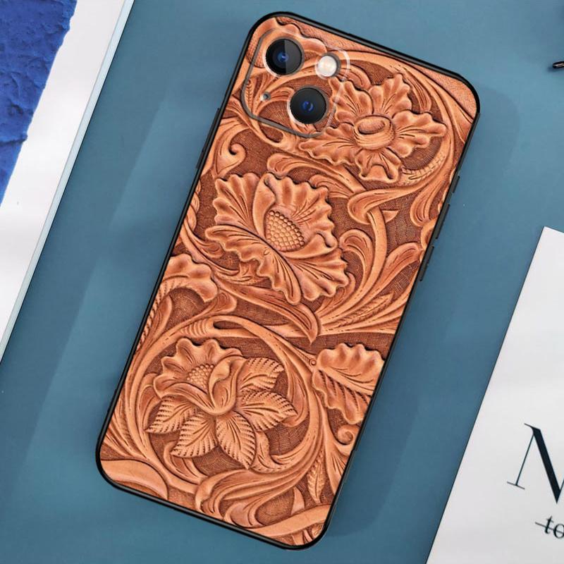 Brown Tooled Leather Pattern Case For iPhone 15 11 12 13 14 Pro Max 12 13 Mini X XS Max XR 7 8 Plus SE 2020 Cover Coque