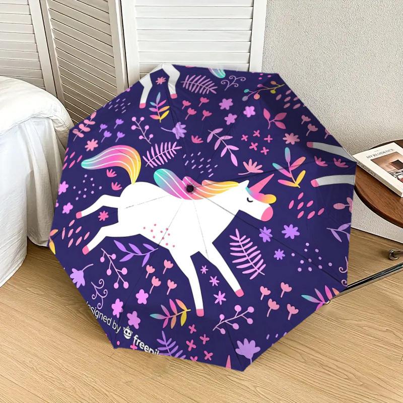 1pc Unicorn Fantasy Floral Pattern Umbrella with Plastic Handle,Suitable for All Seasons Home Travel Outdoor UmbrellaDD1800